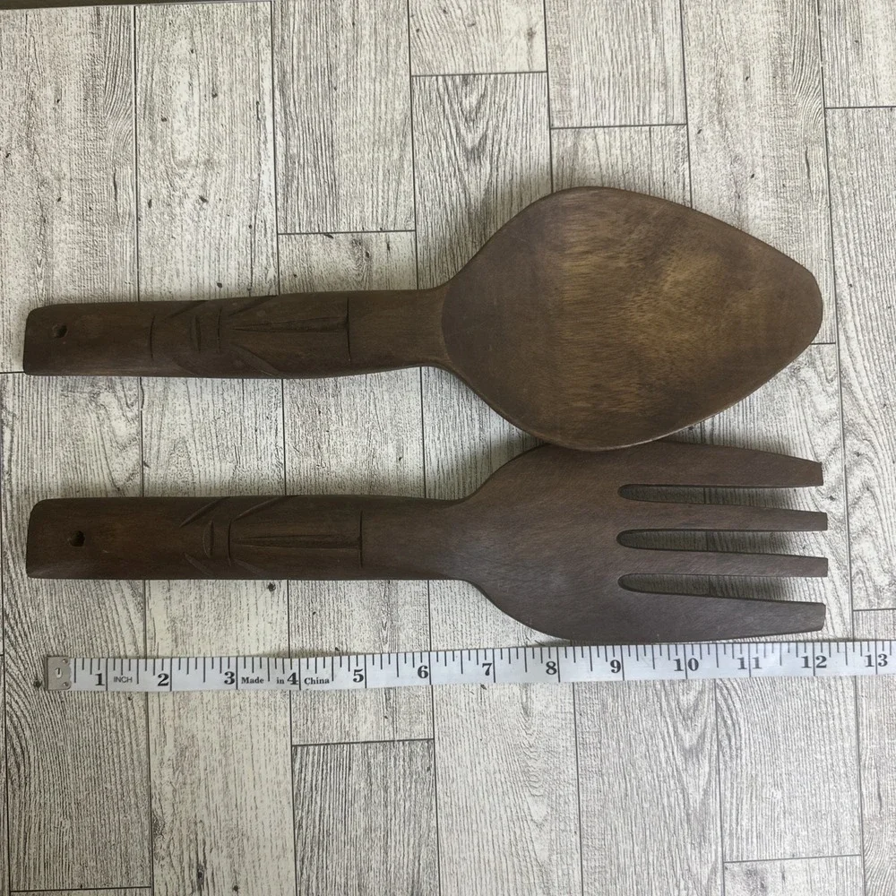 Vintage MCM Wall Hanging Large Wooden Spoon and Fork Set Totem 12